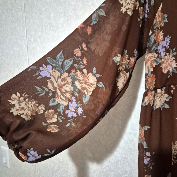 American Eagle Outfitters Brown Cream Tiered Long Sleeve Dress..SIZE:M - Picture 5 of 14